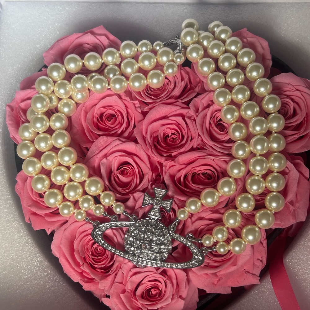Vivienne Westwood Cream Pearl Necklace with Silver Orb